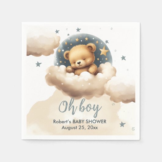 雲の上に青いクマ赤ちゃんシャワーの招待 スタンダードカクテルナプキン (正面)