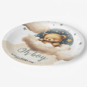 雲の上に青いクマ赤ちゃんシャワーの招待 ペーパープレート (アングル)