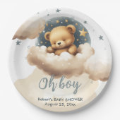 雲の上に青いクマ赤ちゃんシャワーの招待 ペーパープレート (正面)