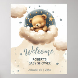 雲の上に青いクマ赤ちゃんシャワーの招待 ポスター