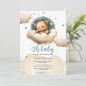 雲の上に青いクマ赤ちゃんシャワーの招待 招待状 (スタンド正面)