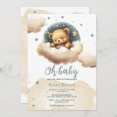 雲の上に青いクマ赤ちゃんシャワーの招待 招待状 (正面/裏面)