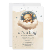 雲の上に青いクマ赤ちゃんシャワーの招待