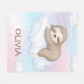 雲の上のかわいい寝てるナマケモノ フリースブランケット (正面(横))