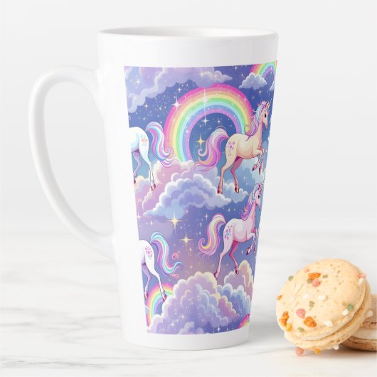 雲の上のきらめく虹とユニコーン カフェラテマグ (インサイチュ)
