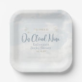 雲の上のエレガントなダスティーブルーの結婚前お披露目パーティー ペーパープレート (正面)