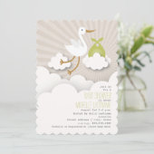 雲の上のコウテイペンギン出産前祝い - 緑 招待状 (スタンド正面)