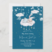雲の上のバニー、赤ちゃんシャワー 招待状 (正面)
