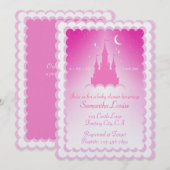 雲の上のピンクの夢見る城ベビーシャワー 招待状 (正面/裏面)