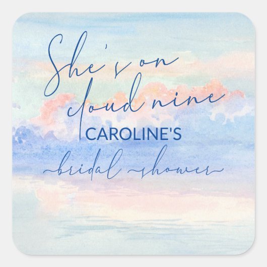 雲の上のプリンセス パステル ウォーターカラー ブライダル シャワー スクエアシール (正面)