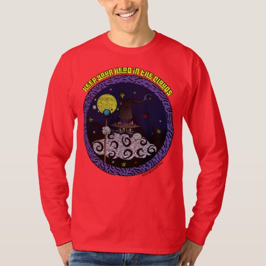 雲の上の世界を夢見て カートゥーン魔法使い猫 Tシャツ (正面)