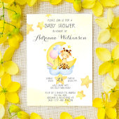 雲の上の可愛いキリン女の子の赤ちゃんシャワー 招待状