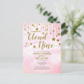 雲の上の夢のようなパステルピンクのブライダルシャワー ポストカード (スタンド正面)