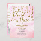 雲の上の夢のようなパステルピンクのブライダルシャワー ポストカード (正面/裏面)