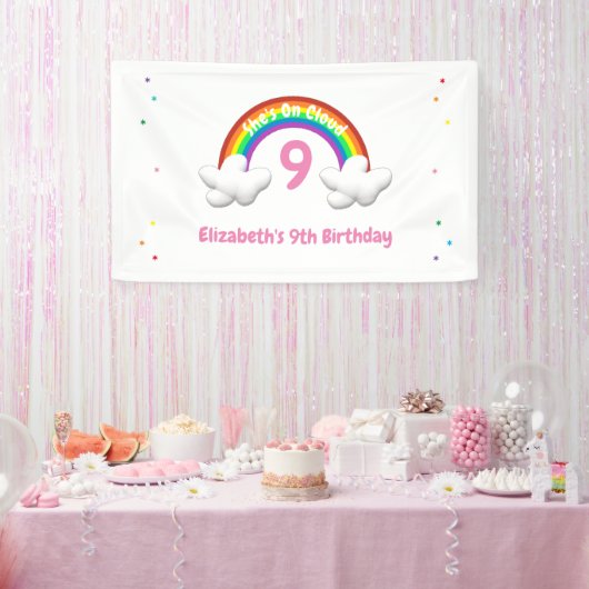 雲の上の幸せ!レインボー 誕生日 横断幕 (パーティー)