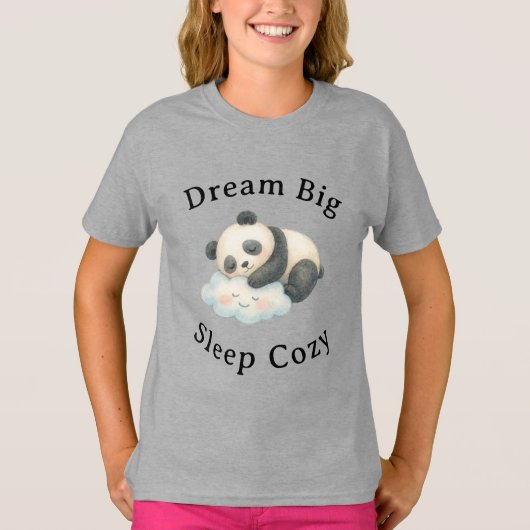 雲の上の愛らしい眠りパンダの水彩画 Tシャツ (正面)