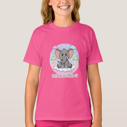 雲の上の愛らしい象 - エレファンッと大喜び！ Tシャツ (正面)
