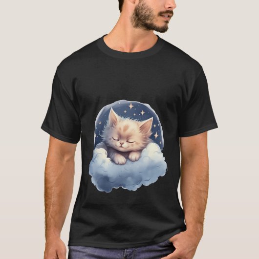 雲の上の眠り猫 ネコ 星空 🌙 Tシャツ (正面)