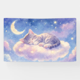 雲の上の眠る子猫と月バナー 横断幕