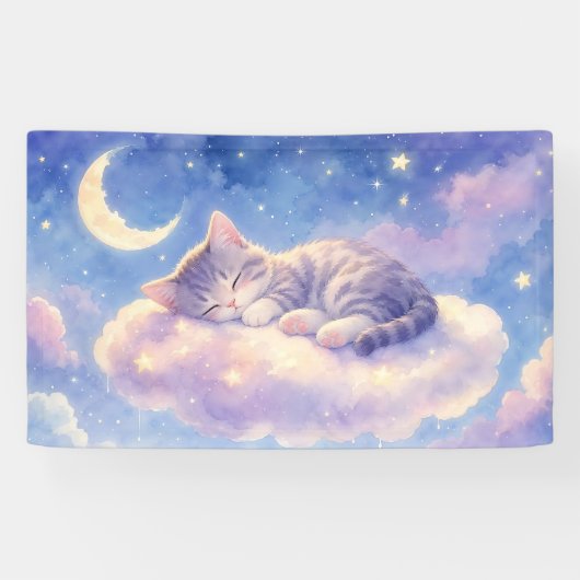 雲の上の眠る子猫と月バナー 横断幕 (横)