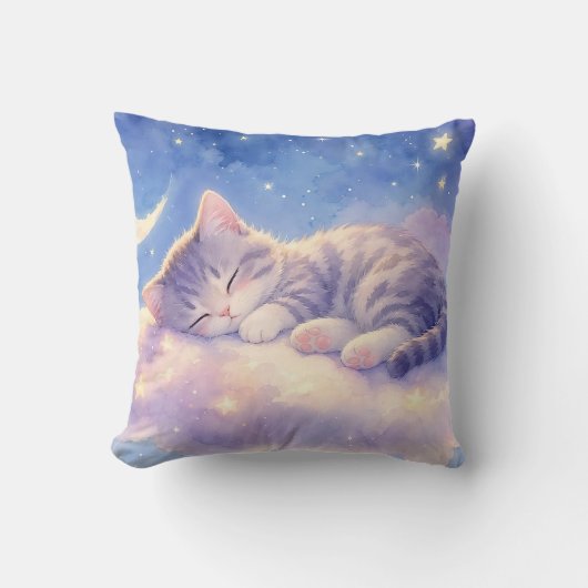 雲の上の眠る子猫のスロー枕 クッション (正面)