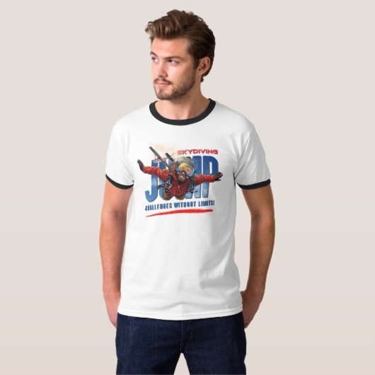 雲の上の自由を感じるスカイダイビング | メンズ リンガーTシャツ Tシャツ (正面フル)