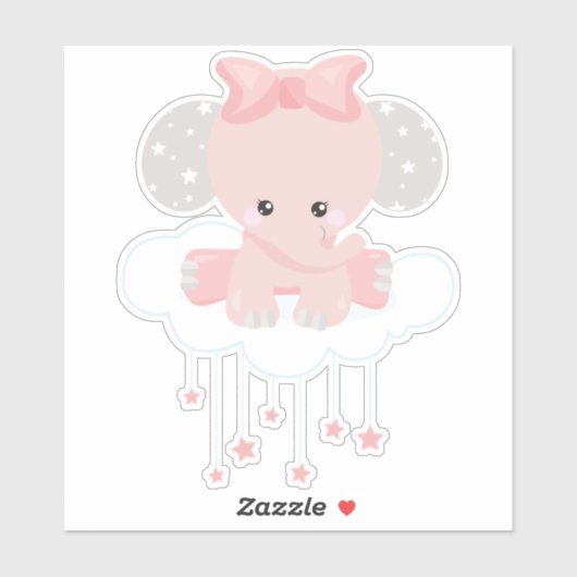 雲の上の象,かわいい象,王冠,星 シール (シート)