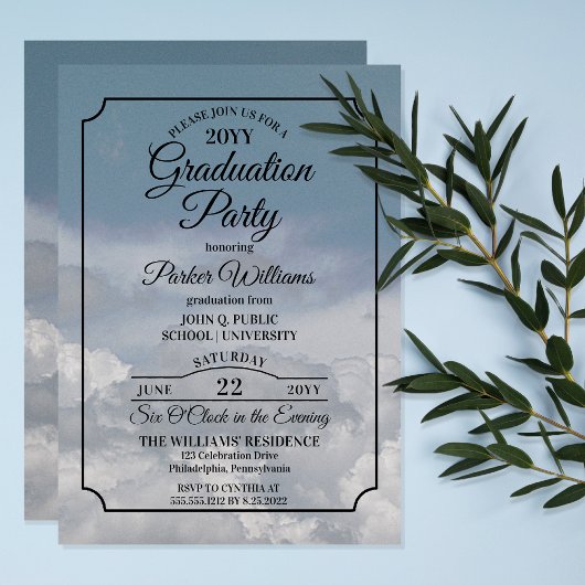 雲の上の青い空の卒業パーティー 招待状