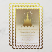 雲の上の黄金の夢の城の誕生日 招待状 (正面/裏面)