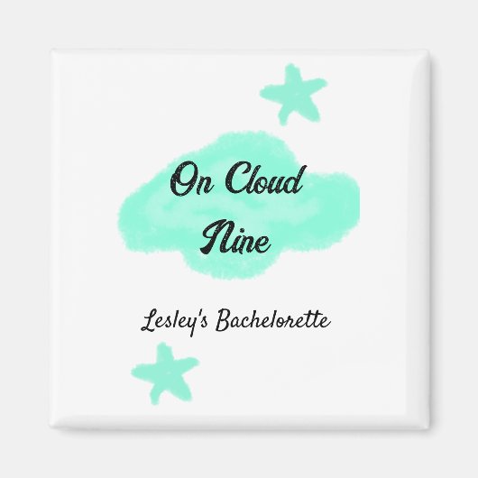 雲の上の9 淡い緑の雲 星の独身パーティー マグネット (正面)