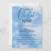 雲の上の9 9 筆記体 青い  ブライダルシャワー 招待状 (正面)