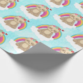 雲の上めい想の可愛い茶色のナマケモノ ラッピングペーパー (角)