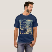 雲の上を航行する飛行船 – Woodcut 1 Tシャツ (正面フル)