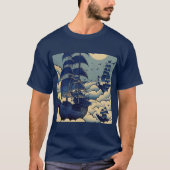 雲の上を航行する飛行船 – Woodcut 1 Tシャツ (正面)