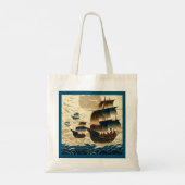 雲の上を航行する飛行船 – Woodcut 2 トートバッグ (裏面)