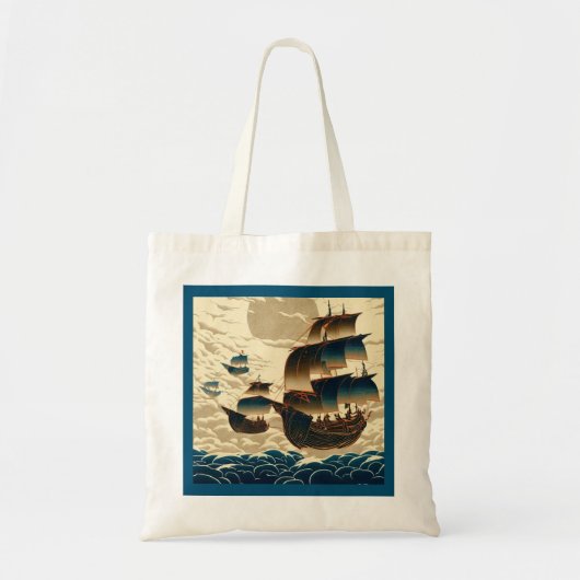 雲の上を航行する飛行船 – Woodcut 2 トートバッグ (正面)