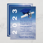 「雲の上」ブルー王室のキャップ卒業 招待状 (正面/裏面)