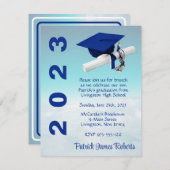 「雲の上」ブルー王室の&ティール(緑がかった色)卒業 招待状 (正面/裏面)