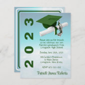 「雲の上」緑と白の卒業 招待状 (正面/裏面)