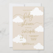 雲の中で上のニュートラル赤ちゃんシャワー 招待状 (正面)