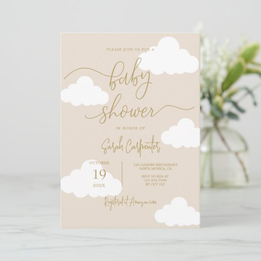 雲の中で上のニュートラル赤ちゃんシャワー 招待状 (スタンド正面)