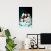 雲の中で猫を飼っている赤毛の女性 ポスター (ホームオフィス)