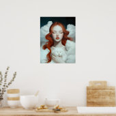 雲の中で猫を飼っている赤毛の女性 ポスター (キッチン)