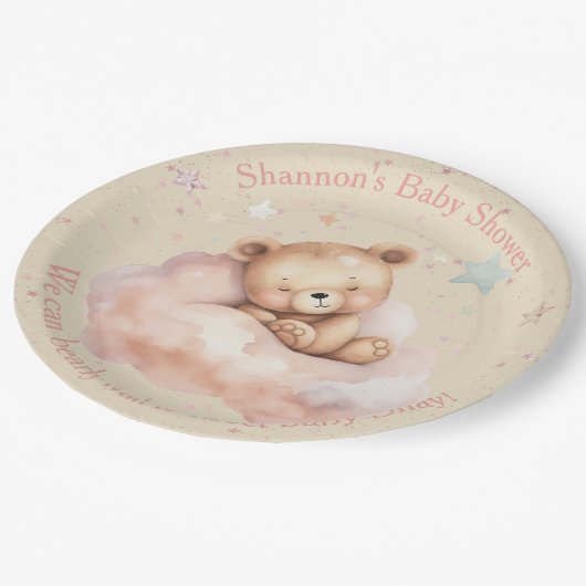 雲の中で眠っているテディベア赤ちゃんシャワー ペーパープレート (アングル)