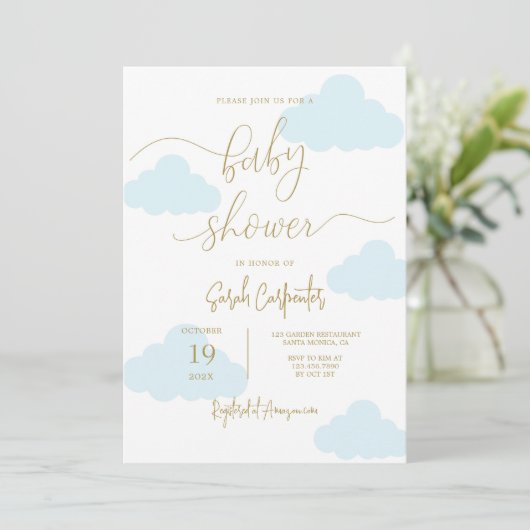 雲の中で赤ちゃんシャワー少年 招待状 (スタンド正面)