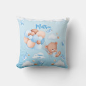 雲の中に青い風船テディベア名前をカスタムする クッション (正面)