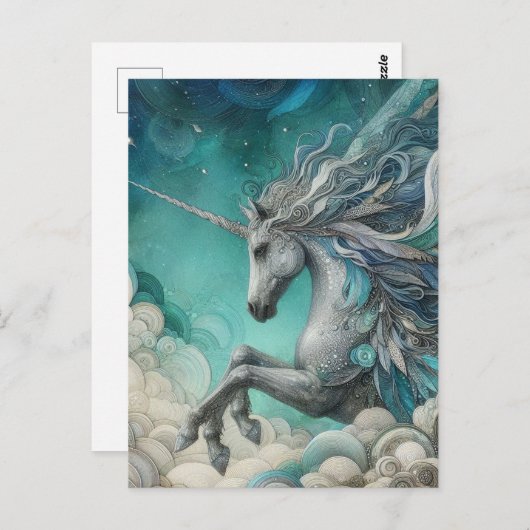 雲の中に3本の脚を持つユニコーン ポストカード (正面/裏面)