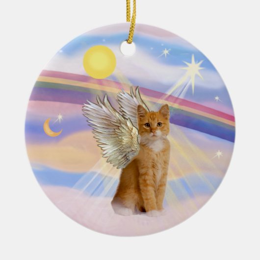 雲の中のオレンジタビー トラ猫の天使 セラミックオーナメント (正面)