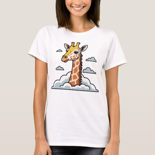 雲の中のキリン かわいい動物 Tシャツ (正面)