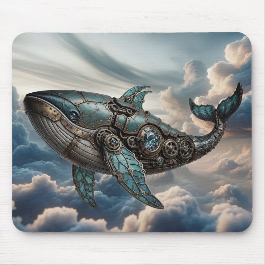 雲の中のスチームパンクのクジラ マウスパッド (正面)